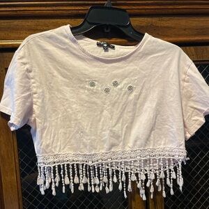 Blessed Pink Crop Top with Fringe with daisys size small